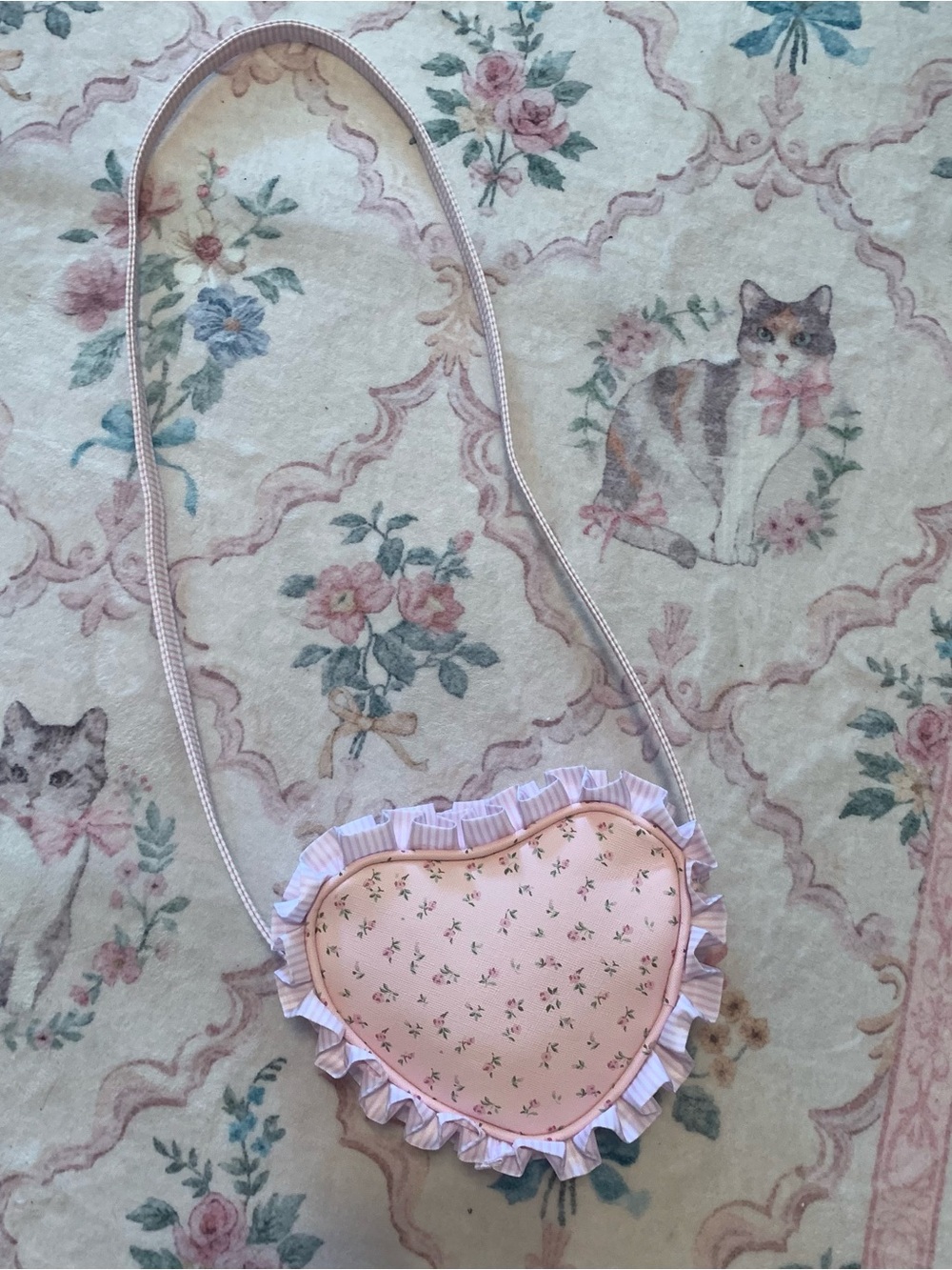 Girl's Heart-Shaped Pink Floral Purse